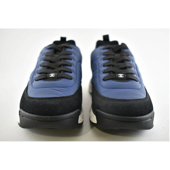 Chanel 21A Mens Blue Black White CC Logo Lace Up Low Top Trainer Sneaker 44 11 - Picture 5 of 7